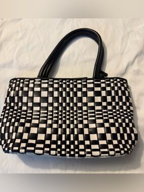Nine West Y2K Black and White Checkered Woven Tote